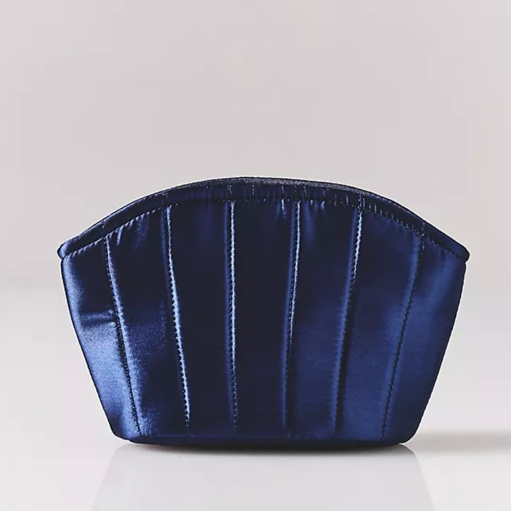 NWT By Anthropologie Satin Half Moon Cosmetic Bag in Navy